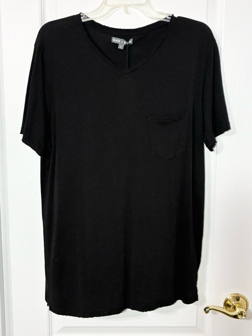 Slate & Stone Distressed V-neck Pocket Tee Black Bamboo Cotton Men’s Large